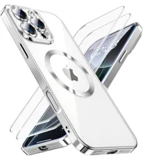 ★JUESHITUO iPhone 16 Pro Max ケース MagSafe充電対応 黄変なし 2Xスクリーン保護付き 一体型レンズ保護 人気 クリア 耐衝撃 米軍MIL規格 耐久性 SGS認証  カバー 6.9 インチ ケース シルバー