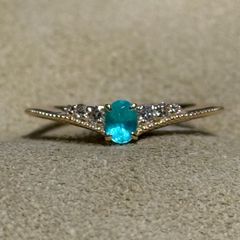 K18 天然パライバトルマリン0.21ct ダイヤ0.10ct リング