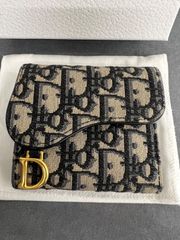 Dior ディオール オブリーク サドル コンパクトウォレット 3つ折り財布 レザー/キャンバス レディース ネイビー 【中古】