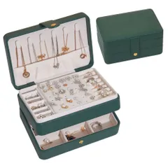 ☆ グリーン ☆ ジュエリーボックス 2段式携帯用 pmykc04  アクセサリー 収納 ジュエリーケース  2段式 小物入れ ボックス 宝石箱 軽量 収納ケース 持ち運び 携帯 大容量 かわいい BOX リング ネックレス おしゃれ 旅行