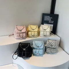 【ZZCB-SJB-01】新品セール　1780円！キルティングチェーンショルダーミニリュック 可愛い　大人しく　大人気　お出かけスクエアバッグ おしゃれ 肩掛け　ドローストリング鞄 通勤通学オルチャンのサムネイル