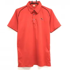 【美品】プーマ 半袖ポロシャツ レッド パイピング黒 ロゴ刺しゅう メンズ L ゴルフウェア PUMA