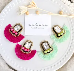 再販33フリンジカラフルピアス青イヤリングタッセルアクセサリー