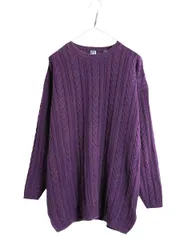 【お得なクーポン配布中!】 90s OLD GAP コットン ケーブル ニット セーター メンズ レディース L 古着 90年代 オールド ギャップ 無地 クルーネック 旧タグ パープル