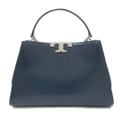 【栄】トリーバーチ ハンドバッグ エレノア サッチェルバッグ ネイビー/ブラウン/シルバー金具 レザー ストラップ欠品 保存袋