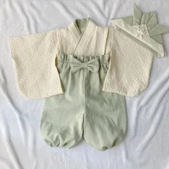 【１口目】刺繍花柄×ミント80〜90ベビー袴ハンドメイドのサムネイル