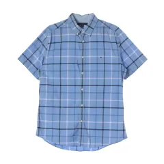 L Tommy Hilfiger(トミーヒルフィガー) スカイブルー 青 チェック 半袖 シャツ