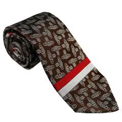 【新品】Vivienne Westwood ヴィヴィアンウエストウッド ネクタイ メンズ 2022AW S81050004 W00CD D401-BROWN ブラウン 幅8.5cm 送料無料 専用BOX 箱付き シルク100％ ギフト 人気 高級 ブランド  