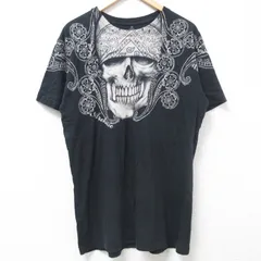 L/古着 半袖 Tシャツ メンズ スカル コットン クルーネック 黒 ブラック 24jun04 中古