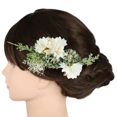 髪飾り 成人式 緑 振袖 前撮り 袴 花 白 モスグリーン カスミソウ 小さい 2点セット ナチュラル ヘッドドレス 着物 和装 Uピン No.9-5449