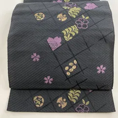 名古屋帯 九寸 正絹 格子模様 チェック柄 刺繍 名古屋帯 九寸 正絹 格子模様 チェック柄 刺繍（名古屋帯 紬