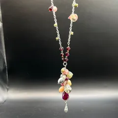 天然石 ルビーとシルバーの石たちのロングネックレス フリロシリーズ fr036