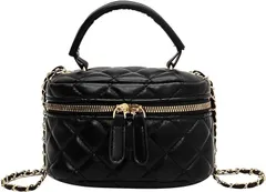 HARGIO(ハルジオ) バニティバッグ ショルダー キルティングバッグ レディース ミニ ショルダーバッグ バニティポーチ コスメバッグ 小さめ メイ レザー調 可愛い 斜めがけ 肩掛け(ブラック)