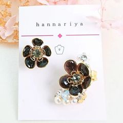 新 ✨ 濃 茶 梅 イヤーカフ ビジュー多め イヤリング 、ピアス アレルギー対