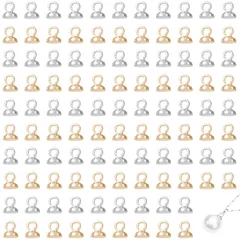 【迅速発送】サムコス ヒートンキャップ 約200個セット 2色 ピンなし カン付き ヒートン ビーズキャップ 接合金具 DIY ハンドメイド ペンダント イヤリングパーツ 丸ヒートン ペンダント接続金具 アクセサリーパーツ