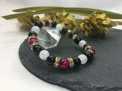 パワーストーン ブレスレット ピンクタイガーアイ&オニキス&クラック水晶 G