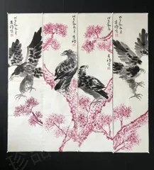 真筆模倣李苦禅の絵二つタカ肉筆書いてる保証品入手困難
