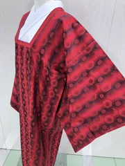 ≪花ラブリ≫AK236R☆大特価！！☆  道行衿 3尺6寸0分　L サイズ相当　赤系　リユース　リサイクル　雨コート　絹？　撥水？　正絹？　ポリエステル？　縦縞　和装着物　和装レインコート　着物コート　和装コート　きものコート