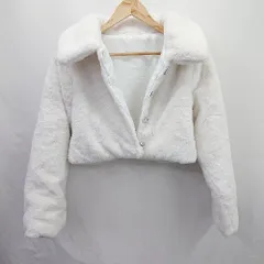 ■ ⊇ GRL グレイル フェイクファー ビジューボタン ショート丈 長袖 ジャケット サイズS ホワイト系 レディース E  【1507160025298】