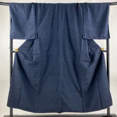 男着物 身丈152.5cm 裄丈75cm L 袷 アンサンブル 紬 紺色 正絹 美品 名品 【中古】