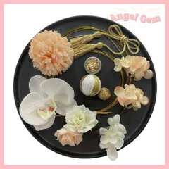 白オレンジ 胡蝶蘭髪飾り 水引 和玉 成人式 結婚式 卒業式 和装前撮り 振袖袴