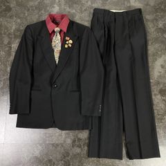 【JAPANESE VINTAGE】5点セット セレモニー ピークドラペル シングルスーツ セットアップ 上下 ブラック XLサイズ 成人式 卒業式 結婚式（ピンズ＆シャツ＆ネクタイ おまけ）No.5