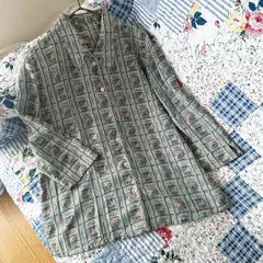 70s 薄手レトロ柄 ブラウス 昭和レトロヴィンテージ古着