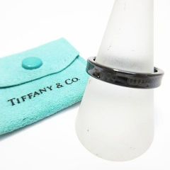 ● 美品 TIFFANY&Co. ティファニー 1837 ナローリング 指輪 チタン 18号 ブラック アクセサリー レディース メンズ E035LF ★3888