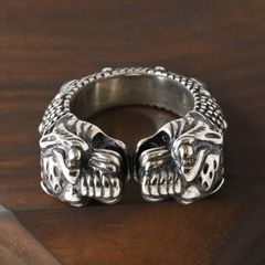 【研磨済】美品 GUCCI ダブル タイガーヘッド リング グッチ 指輪 ツイン パンサー Ag925