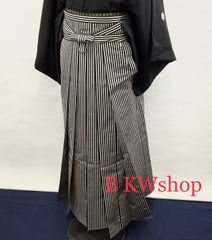 ＜現品限り＞used　正絹　袴　黒　黒白縞　2.75寸　187cm～紋付袴　成人式　卒業式　結婚式　新郎様　仲人　男着物　催事　式典　お祭り　卒業式