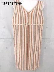 ◇ NATURAL BEAUTY BASIC ストライプ フリンジ ノースリーブ 膝丈 ニット ワンピース サイズM ベージュ レディース 【中古】 【1103190003437】