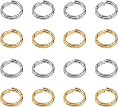 UNICRAFTALE 約200個 2色 ステンレス キーホルダー パーツ 二重リング 平キーリング 丸カン スプリットキーリング ナスカン キーチェーン クラスプ キーパーツ 二重カン ゴールデン ステンレス色( 2色-200個,  5mm)