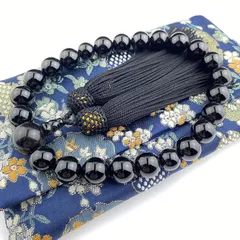 WONDERFUL LOTUS 妙｜蓮｜花 数珠 男性用 黒檀 黒オニキス 虎目石 22玉 念珠 正絹2色房 数珠袋付き 略式数珠 高級 数珠 葬儀 葬式 男性用 法事 法要 すべての宗派 マイ数珠 (03黒オニキス, 正絹黒色房)