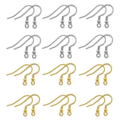 【迅速発送】YFFSFDC ピアスフック 約40個セット シルバー925 丸玉付き 釣針ピアス 金属アレルギー対応 キャッチ付き ピアス金具 ジュエリー用 パーツ DIY材料 手作り（20個925シルバー+20個14 Kゴールド）