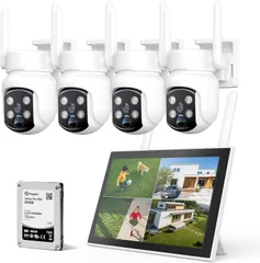 【500万画素·10インチモニター800万画像対応】防犯カメラ ワイヤレス 屋外 500万画像 YESKAMOO 防犯カメラ白4台セット 監視カメラ 屋外 セット