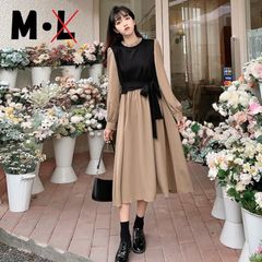 最終SALE［ラスト１点］長袖　フレア　ワンピース　キャメル　レディース
