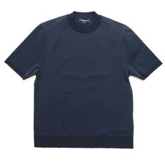 Revenir リブニール コットン ポリエステル モックネック ショートスリーブ ウォッシャブル ニットＴシャツ ネイビー / メンズ 半袖 日本製 40代 50代