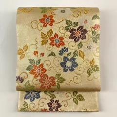 正絹 袋帯 六通柄 唐草地紋 華七宝図案 豪華絢爛 逸品 袋帯 逸品 華文 花唐草 刺繍 金銀糸 銀色 六通 正絹｜中古・古着