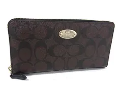 ■美品■ COACH コーチ  F52682 シグネチャー PVC ラウンドファスナー 長財布 ウォレット レディース ブラウン系 DI7161