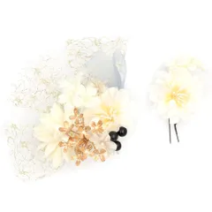 髪飾り 成人式 振袖 前撮り 袴 花 白 ゴールド レース リボン ビーズ 大きい 小さい 2点セット 着物 和装 かんざし コーム Uピ No.12-0773