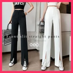 【スタッフおすすめ！】 フロントスリット ワイドパンツ オフィス ストレート パンツ/無地 女性 パンツ/着やせ ズボン ハイウエスト レディース カジュアルパ おすすめ おしゃれ　かわいい　人気 83YATONG-034
