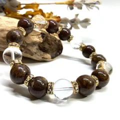 ピーターサイト&水晶 パワーストーン ブレスレット 天然石 12mm （ゴールド）メンズ・レディース　男性 [j]・女性　数珠ブレス　開運 [j]