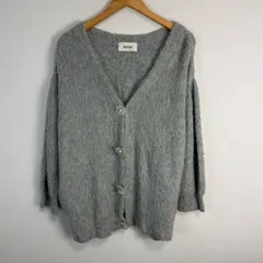 snidel スナイデル オーバーサイズ ニット カーディガン Vネック レディース フリーサイズ グレー 古着 シンプル フラワーコサージュ パール ストリート 起毛