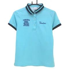 ★値下げ★【美品】パラディーゾ 半袖ポロシャツ ライトブルー×ネイビー 織生地 ロゴ刺しゅう 襟ライン  レディース M ゴルフウェア Paradiso