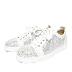 未使用2023現行メンズChristian Louboutinスワロフスキー白スニーカー41新品クリスチャンルブタン