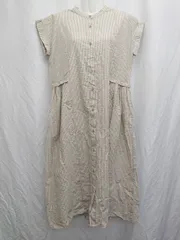 ◇ ⊂ URBAN RESEARCH ストライプ フレンチスリーブ 膝下丈 シャツワンピース サイズF ベージュ ホワイト レディース P  【1408200037304】