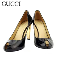 【最大30％OFF】グッチ パンプス シューズ 靴 レディース #34 ブラック ゴールド エナメルレザー GUCCI C4171