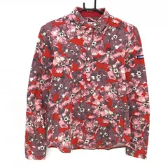【美品】マスターバニー 長袖ポロシャツ レッド×ピンク 花柄  レディース 1(M) ゴルフウェア MASTER BUNNY EDITION