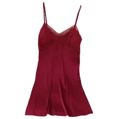 スリップ ネグリジェ ランジェリー インナーワンピース サテン レース 花柄 セクシー かわいい ひざ上丈 ペチコートパッド付 肩紐調節 黒 白 赤 su-006