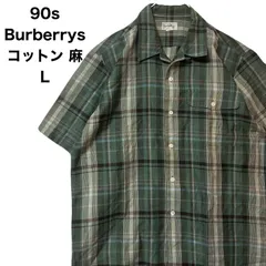 90s Burberrys バーバリー 半袖　チェックシャツ コットン 麻　L